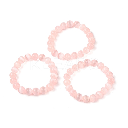 Round Natural Selenite Beaded Stretch Bracelets BJEW-L694-002A-02-1