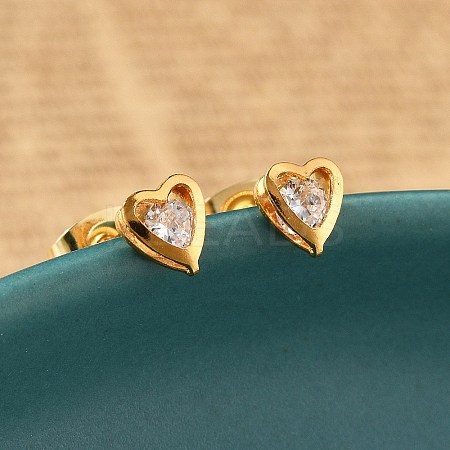 304 Stainless Steel Clear Cubic Zirconia Stud Earrings STAS-E502-02G-01-1