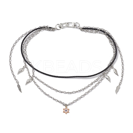 Summer 304 Stainless Steel Figaro Chain & Braided Leather Cord Chain Belts NJEW-C00034-1