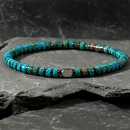 Dyed Natural Imperial Jasper & Synthetic Non-magnetic Hematite Beads Stretch Bracelets for Men EG0676-2-1