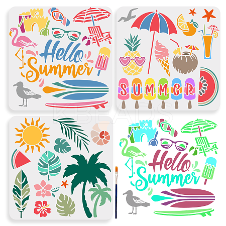 1 Set Summer Theme PET Hollow Out Drawing Painting Stencils DIY-MA0004-76B-1