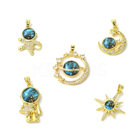 5Pcs 5 Styles Brass Micro Pave Cubic Zirconia Pendants KK-CJ0003-57-1