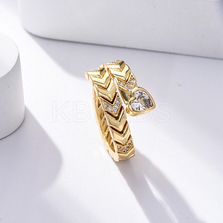 Brass Micro Pave Clear Cubic Zirconia Open Cuff Rings for Women LS-RJEW-G341-05G-02-1