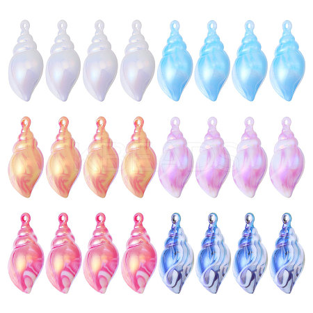 24Pcs 6 Colors UV Plating Iridescent Acrylic Imitation Conch Pendants MACR-CA0001-43-1