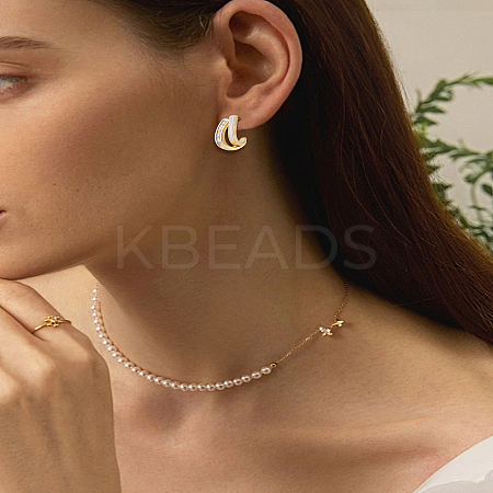 1 Pair Brass Micro Pave Clear Cubic Zirconia Enamel Stud Earrings for Women EJEW-LP0004-70-1
