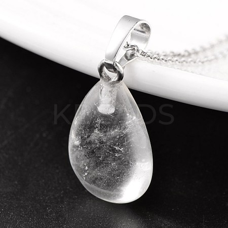 Teardrop Platinum Tone Brass Quartz Crystal Pendants G-F267-02F-1