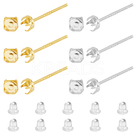 DICOSMETIC 6 Pairs 2 Colors 925 Sterling Silver Post Stud Earring Findings STER-DC0001-16-1