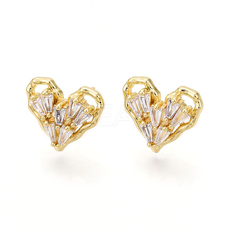 Cubic Zirconia Heart Stud Earrings X-EJEW-G353-03G-1