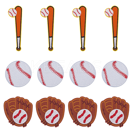 12Pcs 3 Styles Baseball Theme Polyester Iron on/Sew On Patches PATC-HY0001-99-1