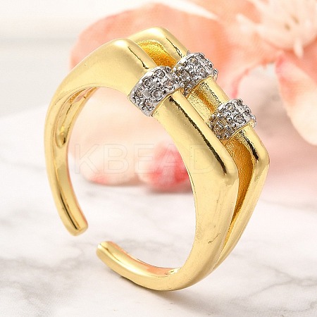 Brass Micro Pave Clear Cubic Zirconia Cuff Rings RJEW-U035-05GP-1