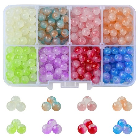 400Pcs 8 Colors Baking Paint Imitation Jade Glass Round Bead Strands DGLA-FS0001-09-1