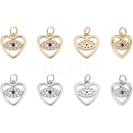  8Pcs 2 Colors Eco-Friendly Brass Micro Pave Clear Cubic Zirconia Charms ZIRC-NB0001-88-1