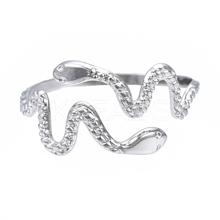 Non-Tarnish 304 Stainless Steel Snake Wrap Open Cuff Ring RJEW-T023-82P-1
