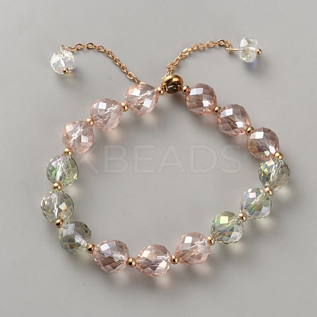Teardrop Faceted Glass Beads Slider Bracelets BJEW-WH0011-76A-1