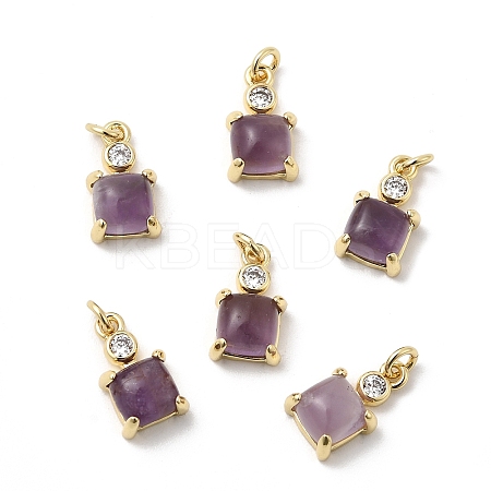 Natural Amethyst Square Charms KK-Z137-15G-02-1