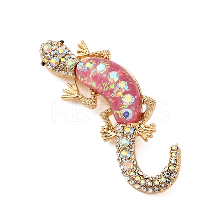 Lizard Alloy Crystal AB Rhinestone Brooches with Resin JEWB-I034-26G-02-1