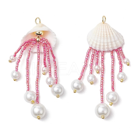 Glass Seed Beaded Jellyfish Pendants PALLOY-MZ00571-02-1