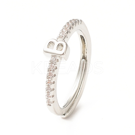 Clear Cubic Zirconia Initial Letter Adjustable Ring RJEW-C052-01P-B-1