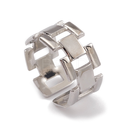 Non-Tarnish 304 Stainless Steel Hollow Out Rectangle Open Cuff Rings for Women RJEW-G285-55P-1