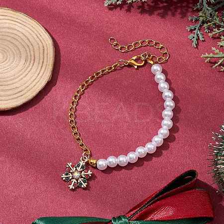 Christmas ABS Plastic Imitation Pearl & Iron Curb Chains Link Bracelets BJEW-JB11276-1