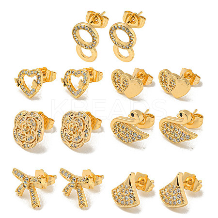 Light Gold Brass Micro Pave Cubic Zirconia Stud Earrings for Women EJEW-E295-33KCG-1