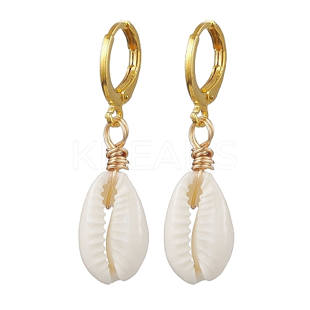 Natural Mixed Cowrie Shell Hoop Earrings EJEW-JE05777-1