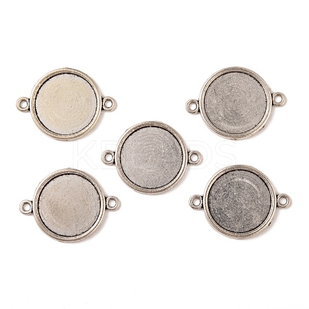 Tibetan Style Alloy Flat Round Cabochon Connector Settings TIBE-M022-09AS-1