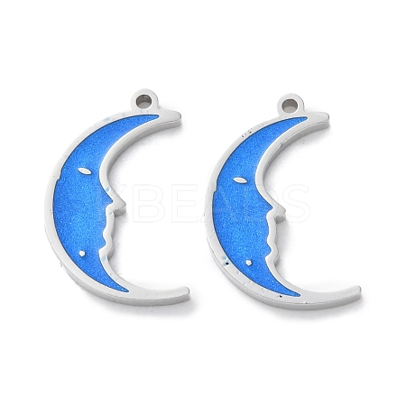 304 Stainless Steel Enamel Pendants Moon Charm STAS-M102-21P-02-1