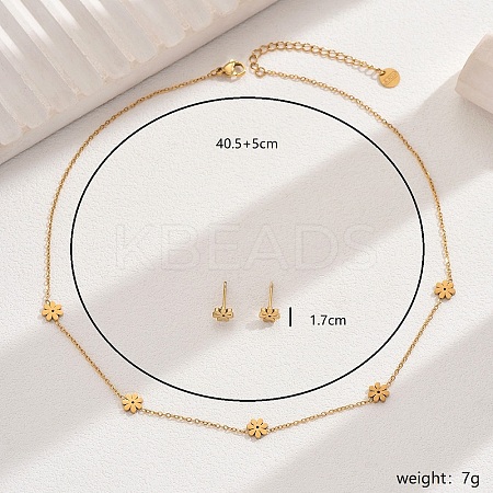 Minimalist 201 Stainless Steel Flower Stud Earrings & Necklaces Set for Women BV2864-1