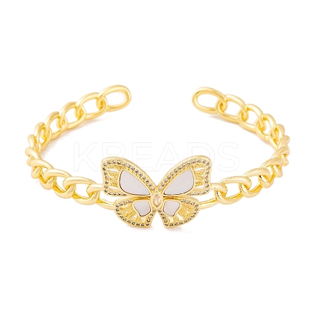 Brass Micro Pave Clear Cubic Zirconia Open Cuff Bangles for Women BJEW-S147-31G-B-1