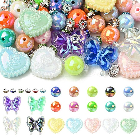 40Pcs Mixed Shape UV Plating Rainbow Iridescent Acrylic Beads DIY-YW0017-03-1