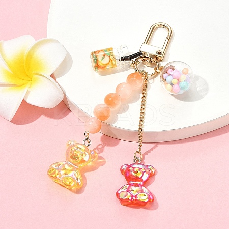 Bear Resin & Glass Pendant Decoration HJEW-YW00063-01-1
