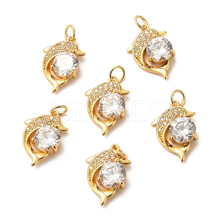 Brass Micro Pave Clear Cubic Zirconia Pendants ZIRC-P086-23G-1