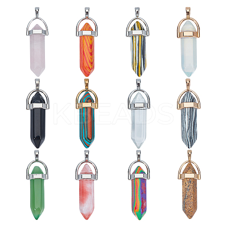 Natural & Synthetic Gemstone Pointed Pendants with Alloy Findings G-PH0001-06-1