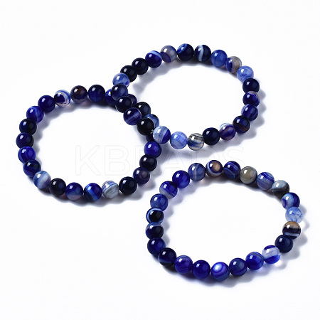 Natural Striped Agate/Banded Agate Beaded Stretch Bracelets BJEW-Q692-03E-1