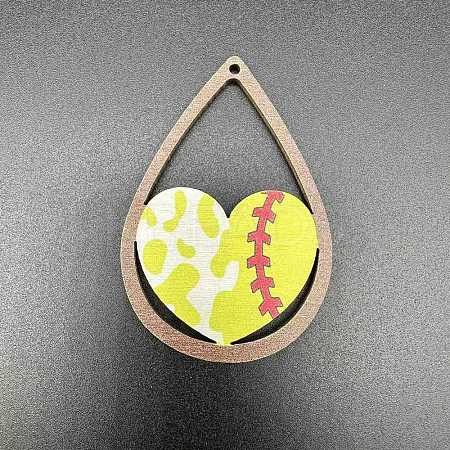 Sport Ball Theme Single Face Printed Wood Big Pendants WOOD-WH0036-10E-1