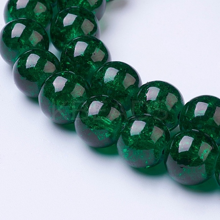 1Strand Dark Green Transparent Crackle Glass Round Beads Strands X-CCG-Q001-10mm-17-1