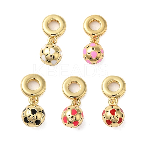 Rack Plating Brass Enamel Sport Ball European Dangle Charms KK-P279-49G-1
