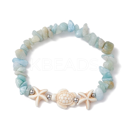 Natural Amazonite & Synthetic Turquoise Beaded Stretch Bracelets for Women BJEW-JB10750-02-1