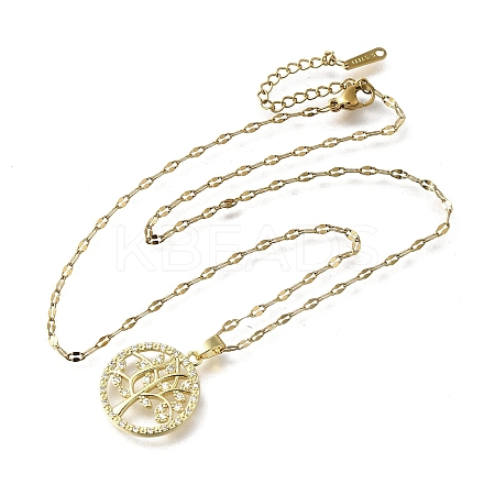 Brass Micro Pave Clear Cubic Zirconia Tree of Life Pendants LS-NJEW-H066-01B-G-1