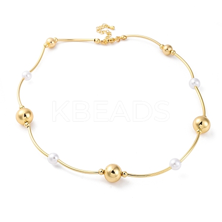 Rack Plating Brass & ABS Plastic Pearl Beads Round Link Chain Necklaces for Women NJEW-C059-08G-1