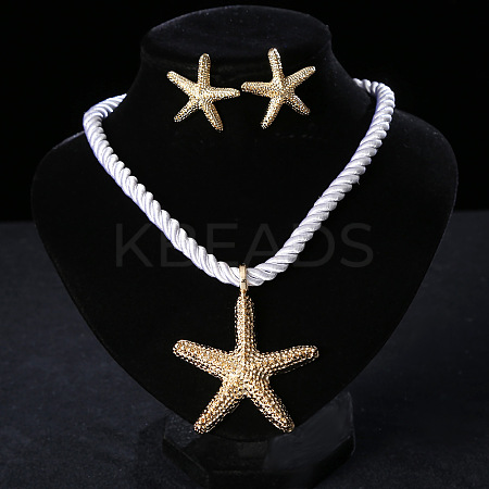 Starfish Alloy with Polyester Cord Pendant Necklaces & Stud Earrings Sets FS-WG7CDFE-01-1