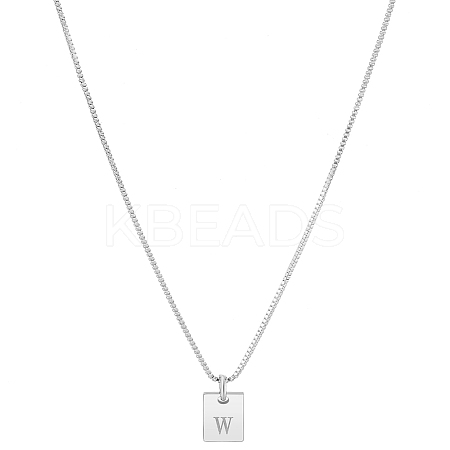 1Pc Stainless Steel Letter Rectangle Pendant Necklaces NJEW-LP0001-34W-P-1