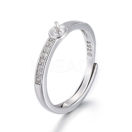 Anti-Tarnish Adjustable Rhodium Plated 925 Sterling Silver Finger Design Ring Mounts Fittings with Pearl Seat STER-F048-15P-1