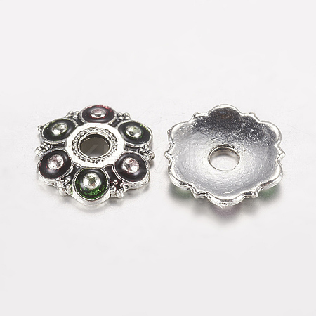 Antique Silver Plated Flower Alloy Enamel Bead Caps LS-ENAM-J556-02AS-1-1