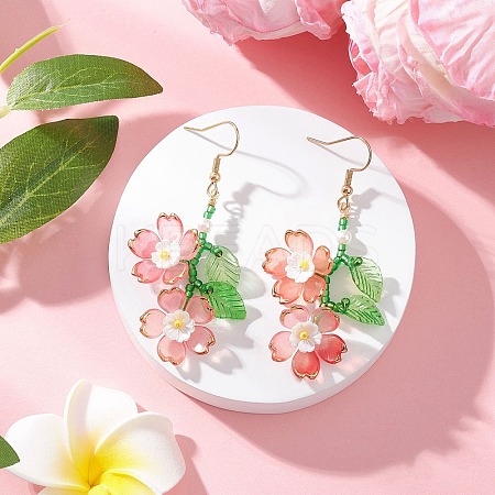Acrylic Flower Dangle Earrings EJEW-MZ00588-04-1