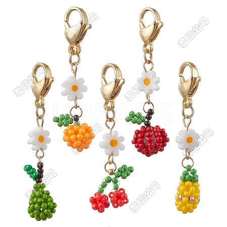 10Pcs 5 Styles Glass Seed Beaded Fruits Pendant Decorations HJEW-SZ00014-1
