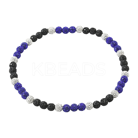 1Pc Polymer Clay Rhinestone Round Beaded Stretch Necklaces NJEW-SP0001-14K-1