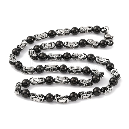 201 Stainless Steel Round Ball Links Chain Necklace NJEW-F222-38EBP-06-1