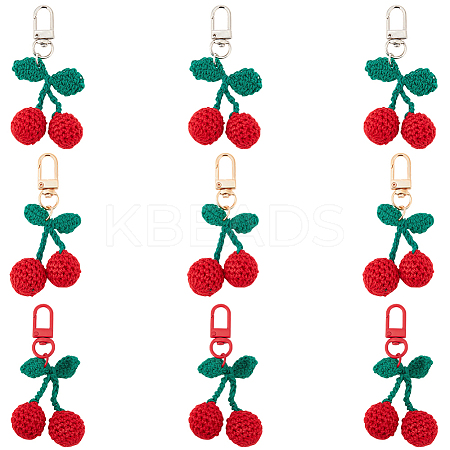 6Pcs 3 Colors Cherry Wool Knitting Pendant Decorations HJEW-CP0001-20-1